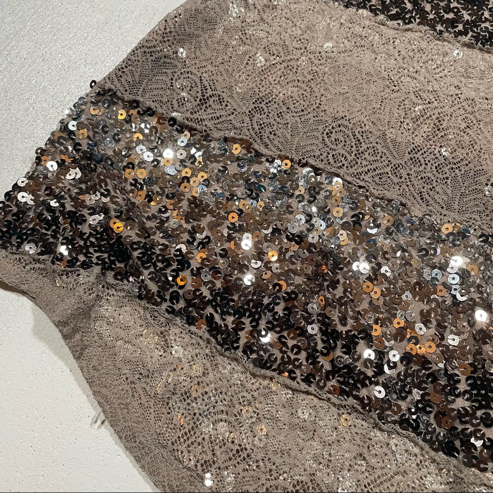 Express Dreamweight Cotton Stripe Sequin Glitter Tank Top New Years Eve Tan Lace - Picture 3 of 6